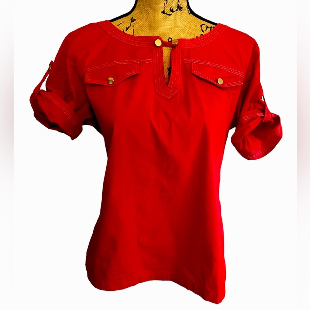 Talbot Casual Mock Front Pockets,  Rolled Up Sleeves, Front Button, Top Size 12